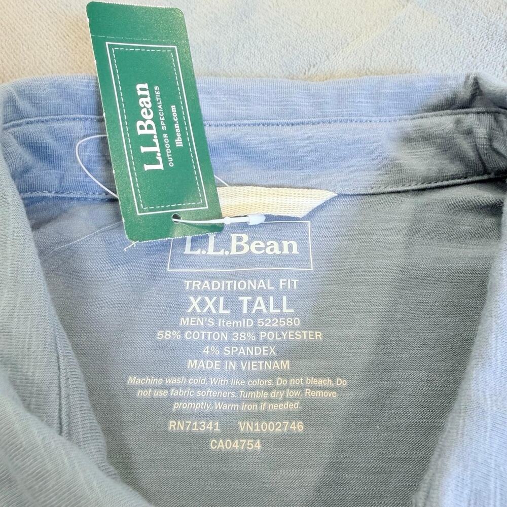NWT LL Bean Mens Lakewashed Performance Polo Shirt XXL Tall Chalk Blue Pocket - Picture 3 of 9